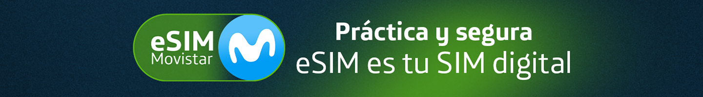 Transforma lo físico a digital con línea eSIM. Banner con chica y smartphone
