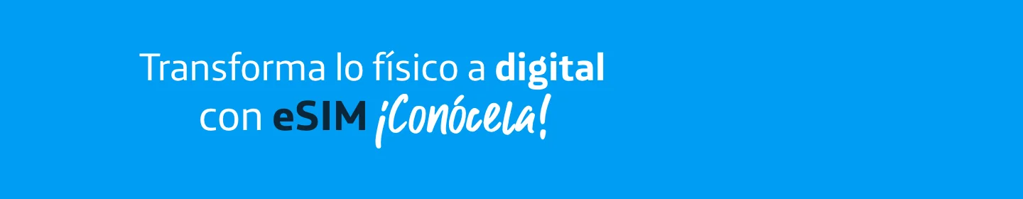 Transforma lo físico a digital con línea eSIM. Banner con chica y smartphone