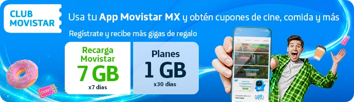 Usa tu App Movistar MX y obtén cupones de cine, comida y más. Registrate y recibe más gigas de regalo