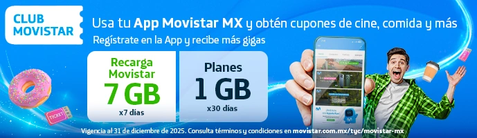 Usa tu App Movistar MX y obtén cupones de cine, comida y más. Registrate y recibe más gigas de regalo