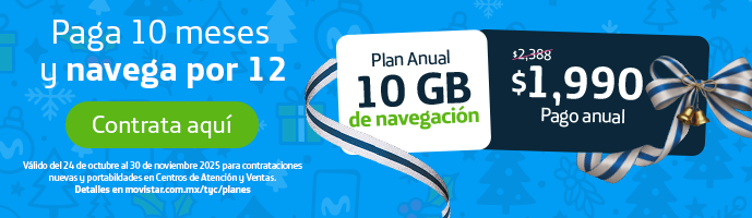 Ahorra con el Plan Anual Movistar: 10GB por $1990. Paga 10 meses y navega 12. Oferta por tiempo limitado. Contrata ya