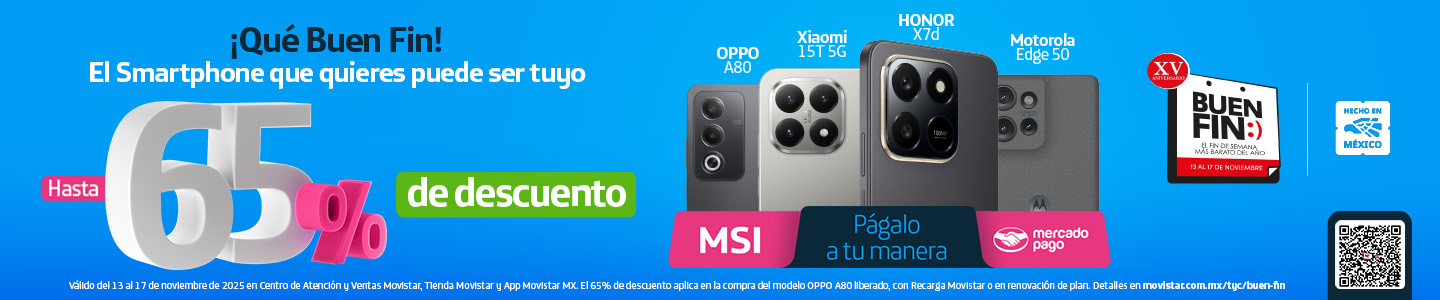 Smartphones del Buen Fin con hasta un 65% descuento en OPPO A80, Xiaomi 15T, Honor X7d y Motorola Edge 50 a meses sin intereses del 13-17 noviembre