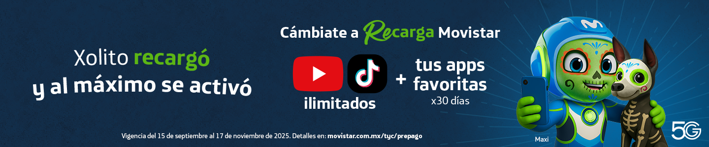 Recarga Movistar $100 con YouTube y TikTok ilimitados más apps favoritas por 30 días