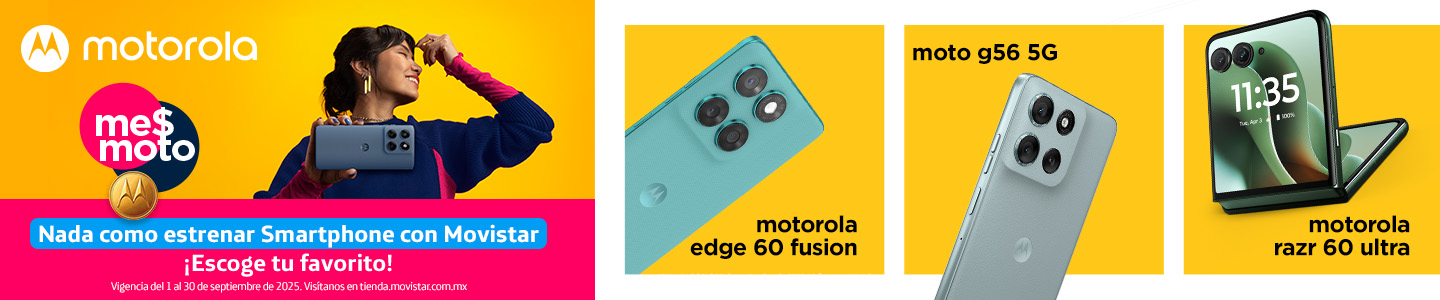 Grandes descuentos con Movistar en smartphones Motorola: Edge 60 Fusion, Moto G55 5G y Razr 60 Ultra con fondo amarillo vibrante