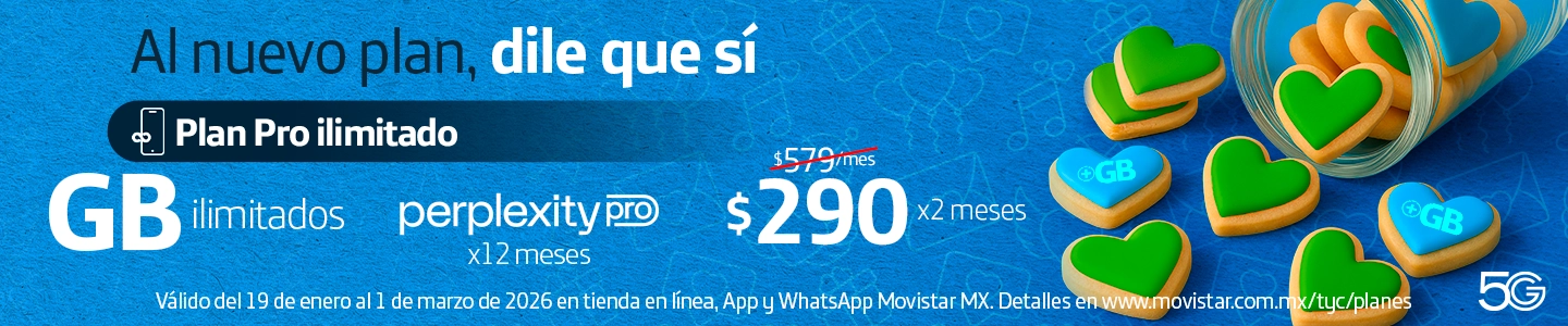 Contrata el Plan Pro Ilimitado de Movistar con GB ilimitados y Perplexity Pro por 12 meses. Paga solo $290 los primeros 2 meses