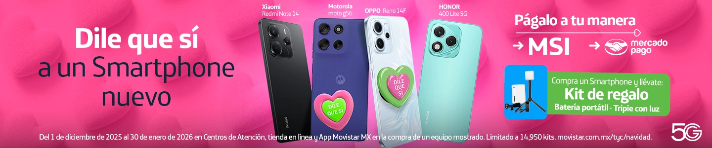 Estrena un smartphone nuevo Xiaomi, Motorola u Oppo con red 5G. Paga a meses sin intereses y llévate un kit de regalo en Movistar.