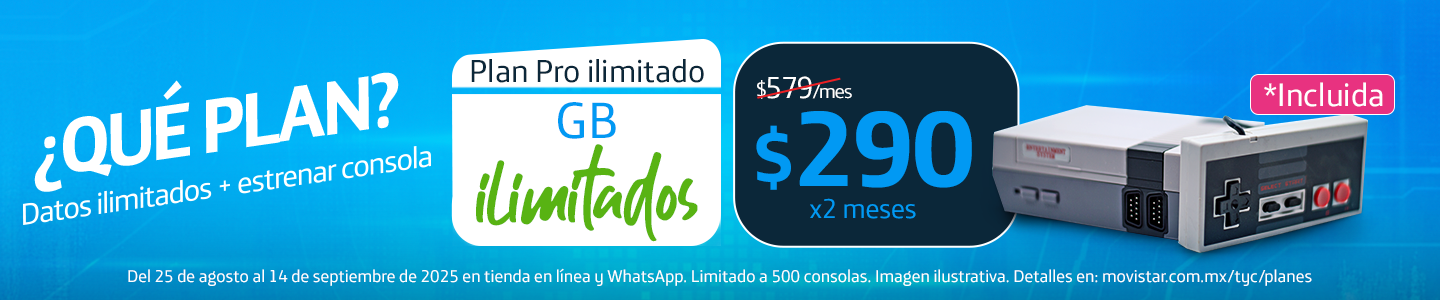 Estrena Consola con Plan Pro Ilimitado: Datos Ilimitados más Consola: ¡Ahorra! $290/mes los primeros 2 meses