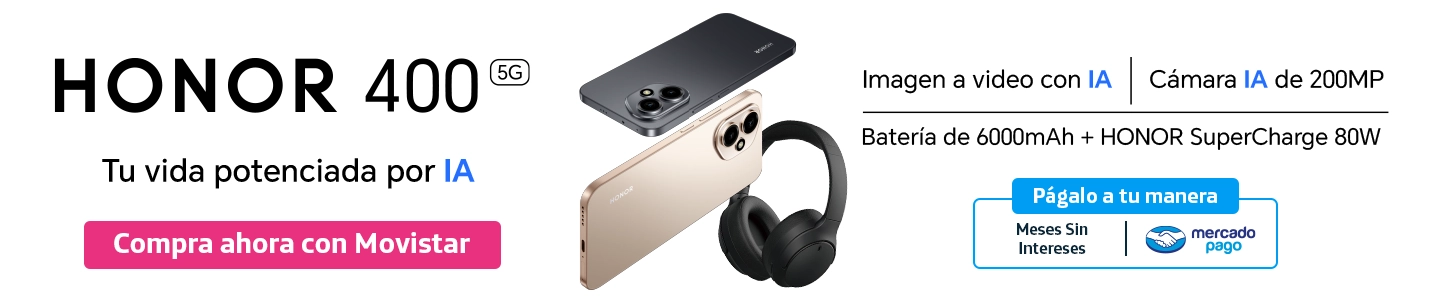 Smartphone HONOR 400: Cámara 200MP AI, video inteligente, batería 6000mAh y carga súper rápida 80W. Potencia y nitidez