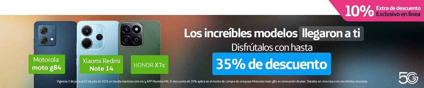 Elige tu nuevo smartphone con hasta 35% de descuento + 10% extra exclusivo en línea. ¡Descubre los modelos Motorola moto g84, OPPO A40 y Samsung Galaxy A16!