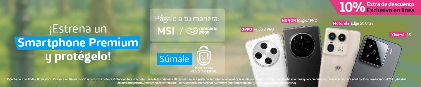 Estrena un smartphone premium. Págalo a MSI con Mercado Pago y súmale protección total Movistar con un 10% de descuento exclusivo en línea