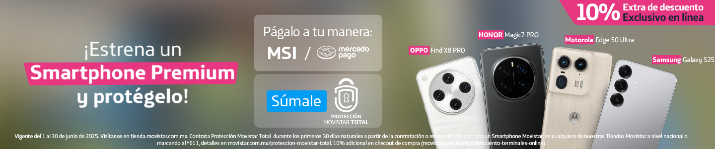 Estrena un smartphone premium. Págalo a MSI con Mercado Pago y súmale protección total Movistar con un 10% de descuento exclusivo en línea