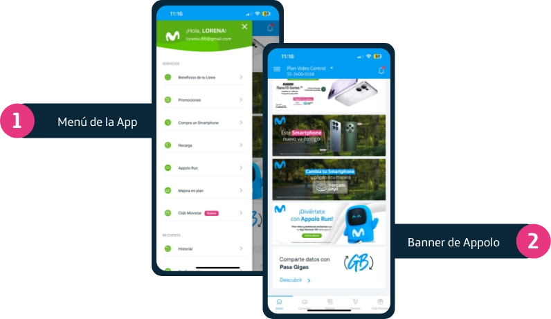 Menú de la App y Banner de Appolo