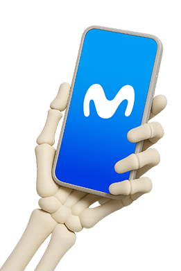 Mano esqueletica sosteniendo Smartphone Movistar