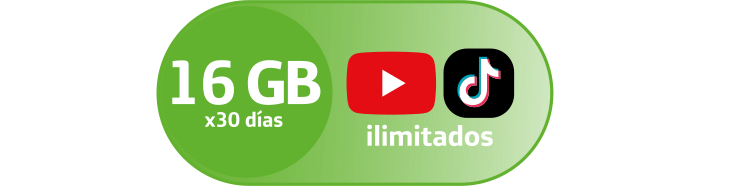 Hazlo con $100, 16 GB x30 días, YT y Tiktok ilimitados + tus Apps favoritas