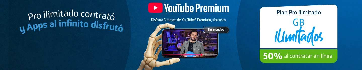 Movistar Plan Pro Ilimitado con GB ilimitados y 3 meses gratis de YouTube Premium. Oferta válida del 15 de septiembre al 17 de noviembre de 2025
