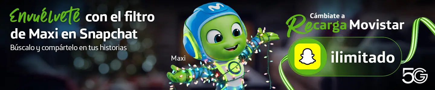 Oferta: Cámbiate a Movistar y obtén Snapchat ilimitado y red 5G Usa el nuevo filtro de Snapchat y cámbiate a Movistar para disfrutar Snapchat ilimitado y la velocidad de la red 5G